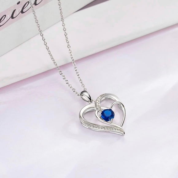 OR Old Rubin 925 Silver Heart Necklace with Gemstone Birthstone - Picture 10 of 11